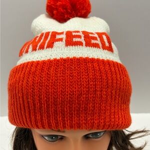 UNIFEED  Orange and White Pom Cuffed Knit Beanie NOS